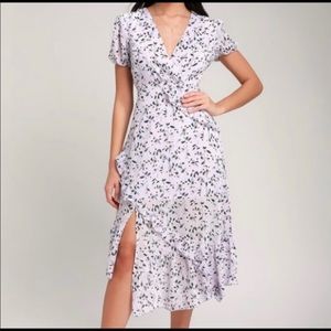 Lulus purple lilac floral ruffle midi dress small